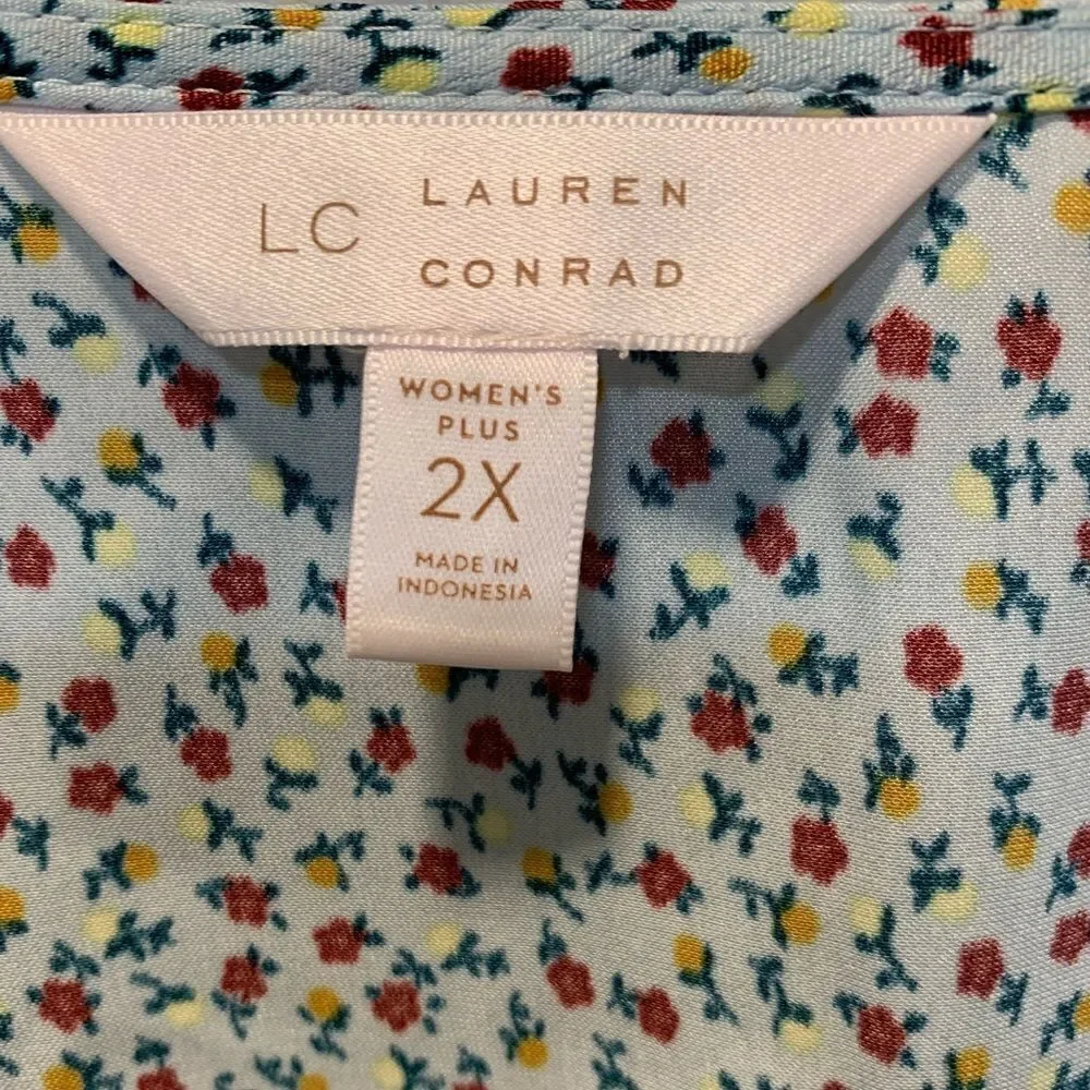 Lauren Conrad Long sleeve fake wrap blue floral dress tie waist size 2x - Picture 6 of 14